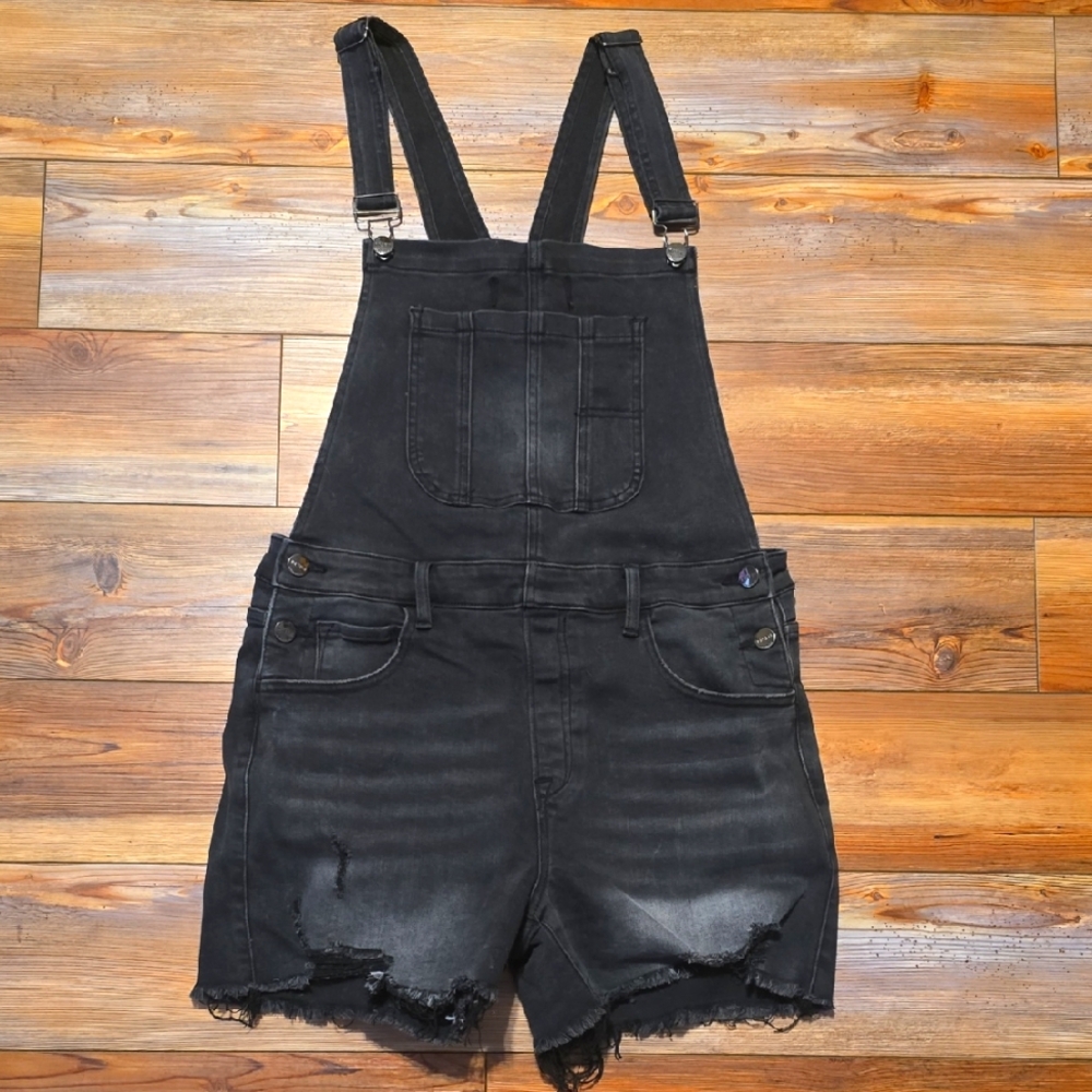 Risen Black Washed Denim Shortalls XL